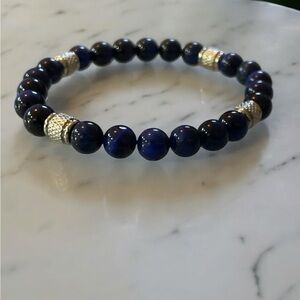 Dark Blue and Silver Beaded Bracelet